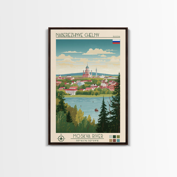 Naberezhnye Chelny Russia Travel Poster Framed Canvas Print, Midcentury Modern Art, Pop Art Wall Decor, Scenic Wall Art, Living Room Decoration, Office Art