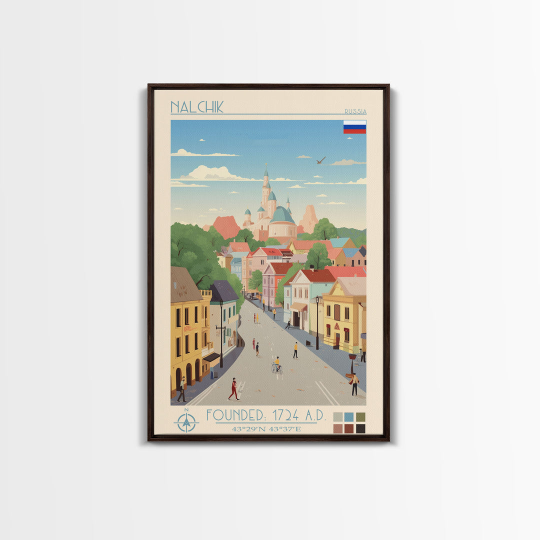 Nalchik Russia Travel Poster Framed Canvas Print, Midcentury Modern Art, Pop Art Wall Decor, Home Decor, Vacation Gift, Bedroom Art