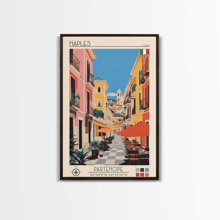 Naples Italy Travel Poster Framed Canvas Print, Midcentury Modern Art, Pop Art Wall Decor, Scenic Wall Art, Living Room Decoration, Office Art