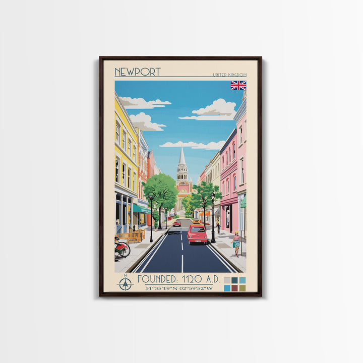 Newport United Kingdom Travel Poster Framed Canvas Print, Vintage Style, Pop Art Home Decor, Scenic Wall Art, Bedroom Decoration, Office Gift