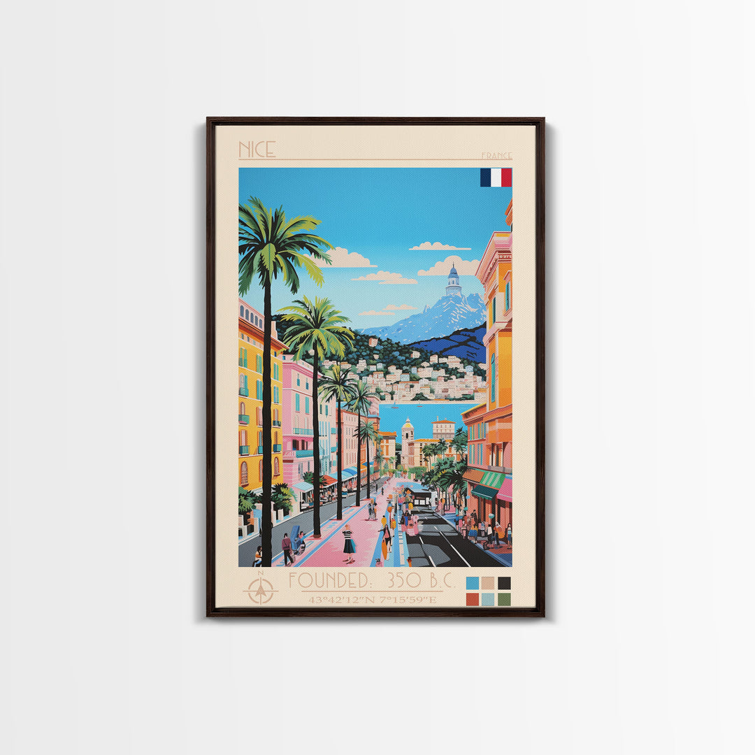 Nice France Travel Poster Framed Canvas Print, Midcentury Modern Art, Pop Art Wall Decor, Home Decor, Vacation Gift, Office Art