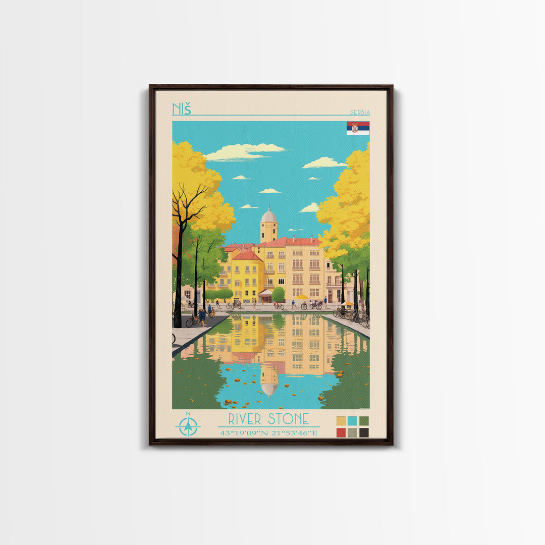 Niš Serbia Travel Poster Framed Canvas Print, Vintage Style, Pop Art Home Decor, Scenic Wall Art, Bedroom Decoration, Office Gift