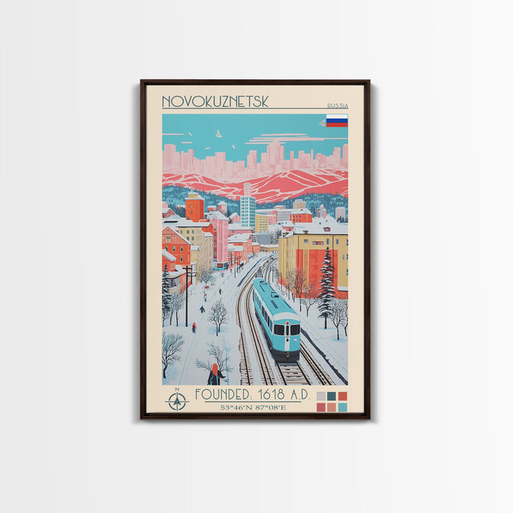 Novokuznetsk Russia Travel Poster Framed Canvas Print, Midcentury Modern Art, Pop Art Wall Decor, Scenic Wall Art, Living Room Decoration, Office Art
