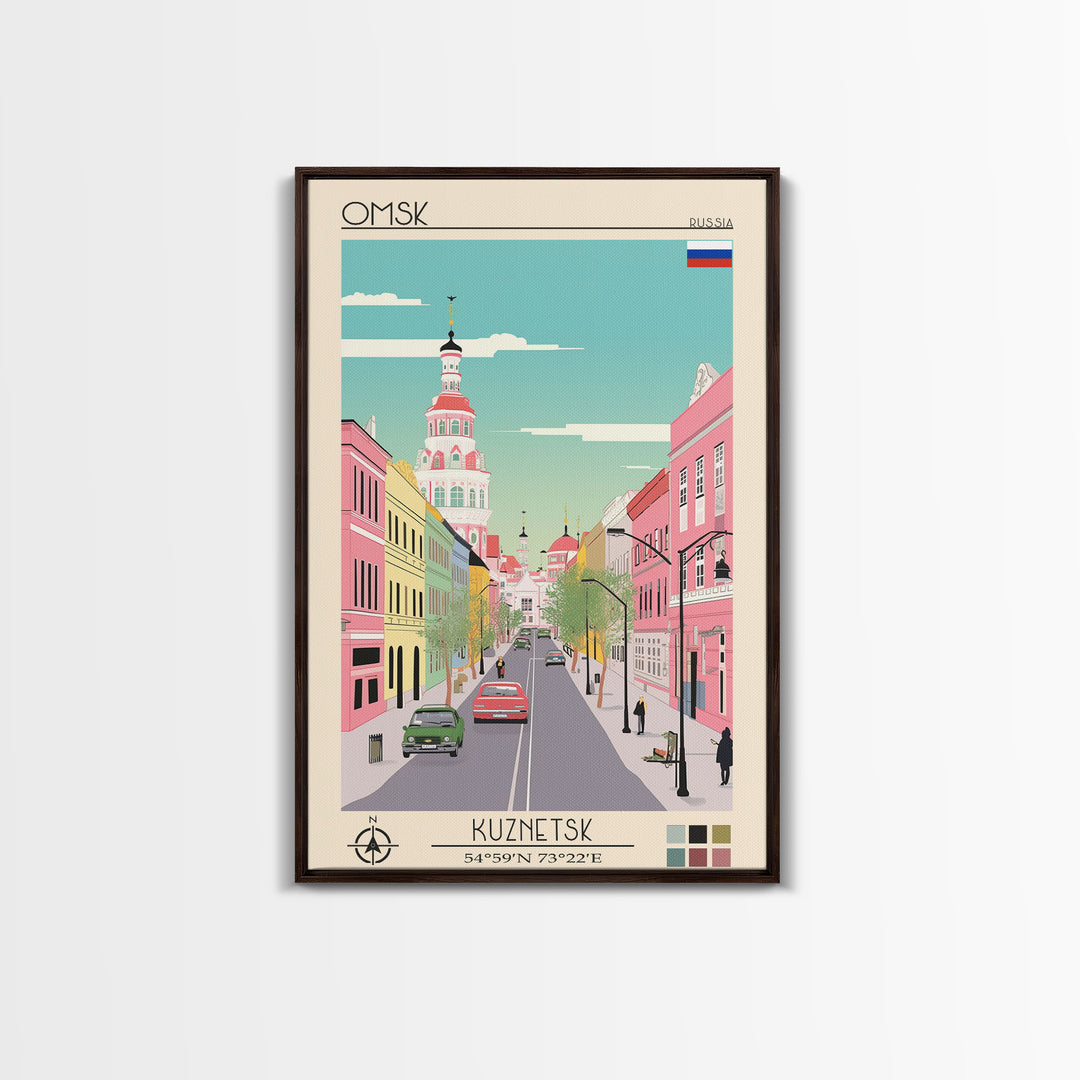 Omsk Russia Travel Poster Framed Canvas Print, Midcentury Modern Art, Pop Art Wall Decor, Scenic Wall Art, Living Room Decoration, Office Art