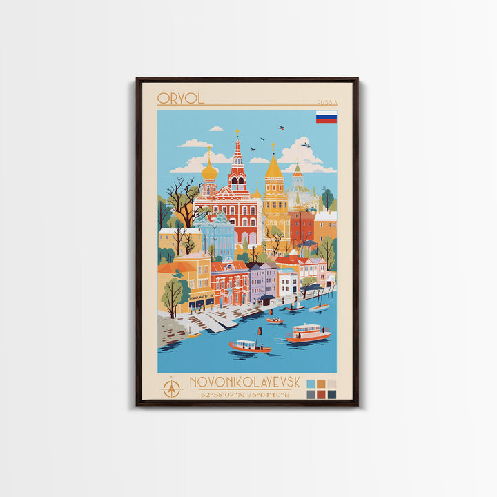 Oryol Russia Travel Poster Framed Canvas Print, Vintage Style, Pop Art Home Decor, Scenic Wall Art, Bedroom Decoration, Office Gift