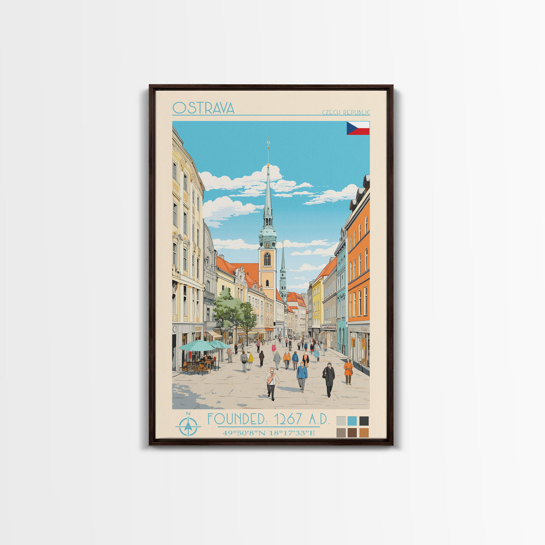 Ostrava Czech Republic Travel Poster Framed Canvas Print, Midcentury Modern Art, Pop Art Wall Decor, Home Decor, Vacation Gift, Bedroom Art