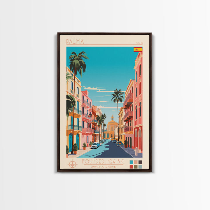 Palma Spain Travel Poster Framed Canvas Print, Vintage Style, Pop Art Home Decor, Scenic Wall Art, Bedroom Decoration, Office Gift