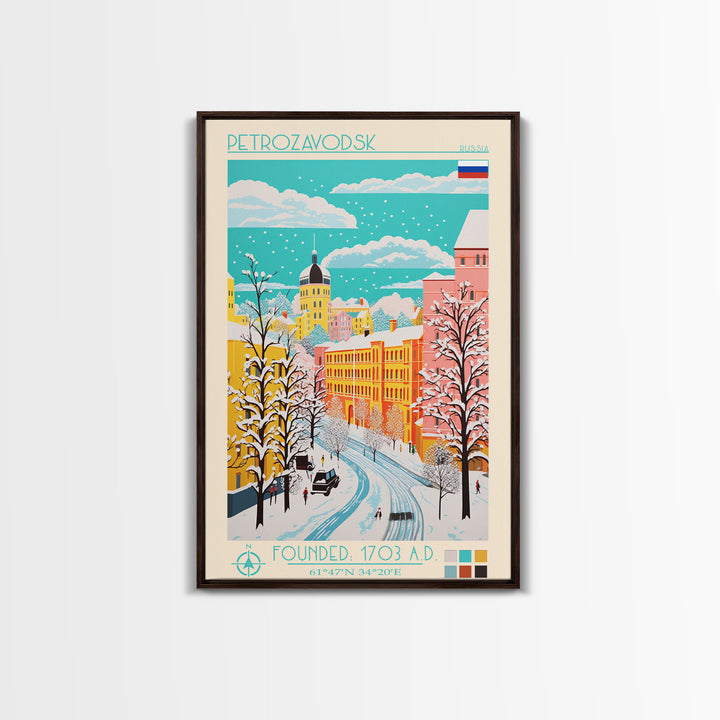 Petrozavodsk Russia Travel Poster Framed Canvas Print, Midcentury Modern Art, Pop Art Wall Decor, Scenic Living Room Art, Bedroom Gift