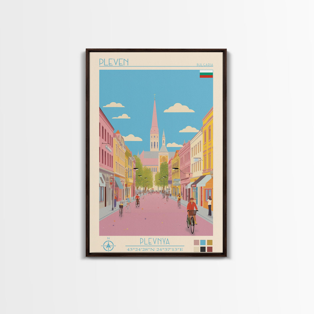 Pleven Bulgaria Travel Poster Framed Canvas Print, Midcentury Modern Art, Pop Art Wall Decor, Scenic Wall Art, Living Room Decoration, Office Gift