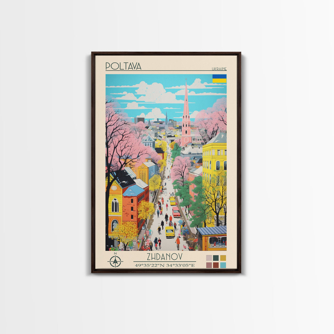 Poltava Ukraine Travel Poster Framed Canvas Print, Midcentury Modern Art, Pop Art Wall Decor, Scenic Living Room Art, Bedroom Gift