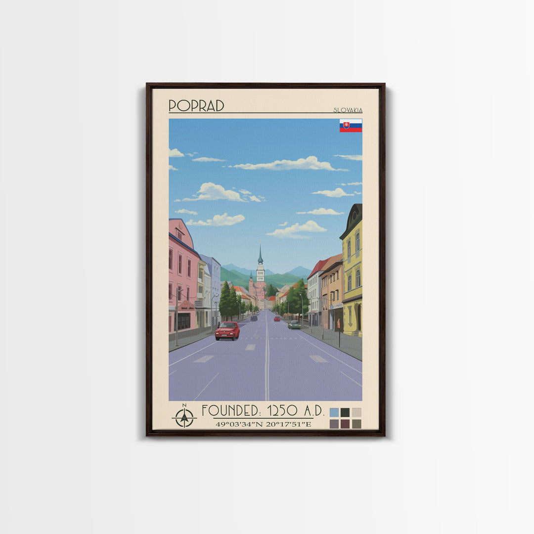 Poprad Slovakia Travel Poster Framed Canvas Print, Midcentury Modern Art, Pop Art Wall Decor, Scenic Wall Art, Living Room Decoration, Office Art