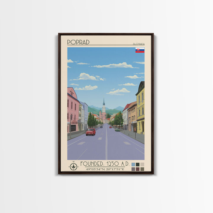 Poprad Slovakia Travel Poster Framed Canvas Print, Midcentury Modern Art, Pop Art Wall Decor, Scenic Wall Art, Living Room Decoration, Office Art