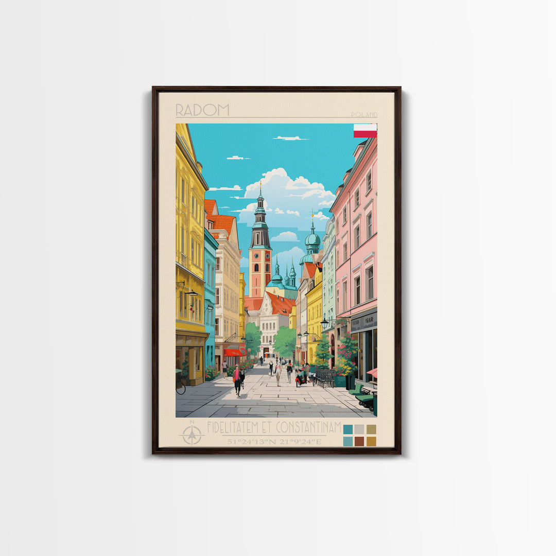 Radom Poland Travel Poster Framed Canvas Print, Midcentury Modern Art, Pop Art Wall Decor, Scenic Living Room Art, Bedroom Decor