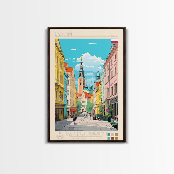 Radom Poland Travel Poster Framed Canvas Print, Midcentury Modern Art, Pop Art Wall Decor, Scenic Living Room Art, Bedroom Decor
