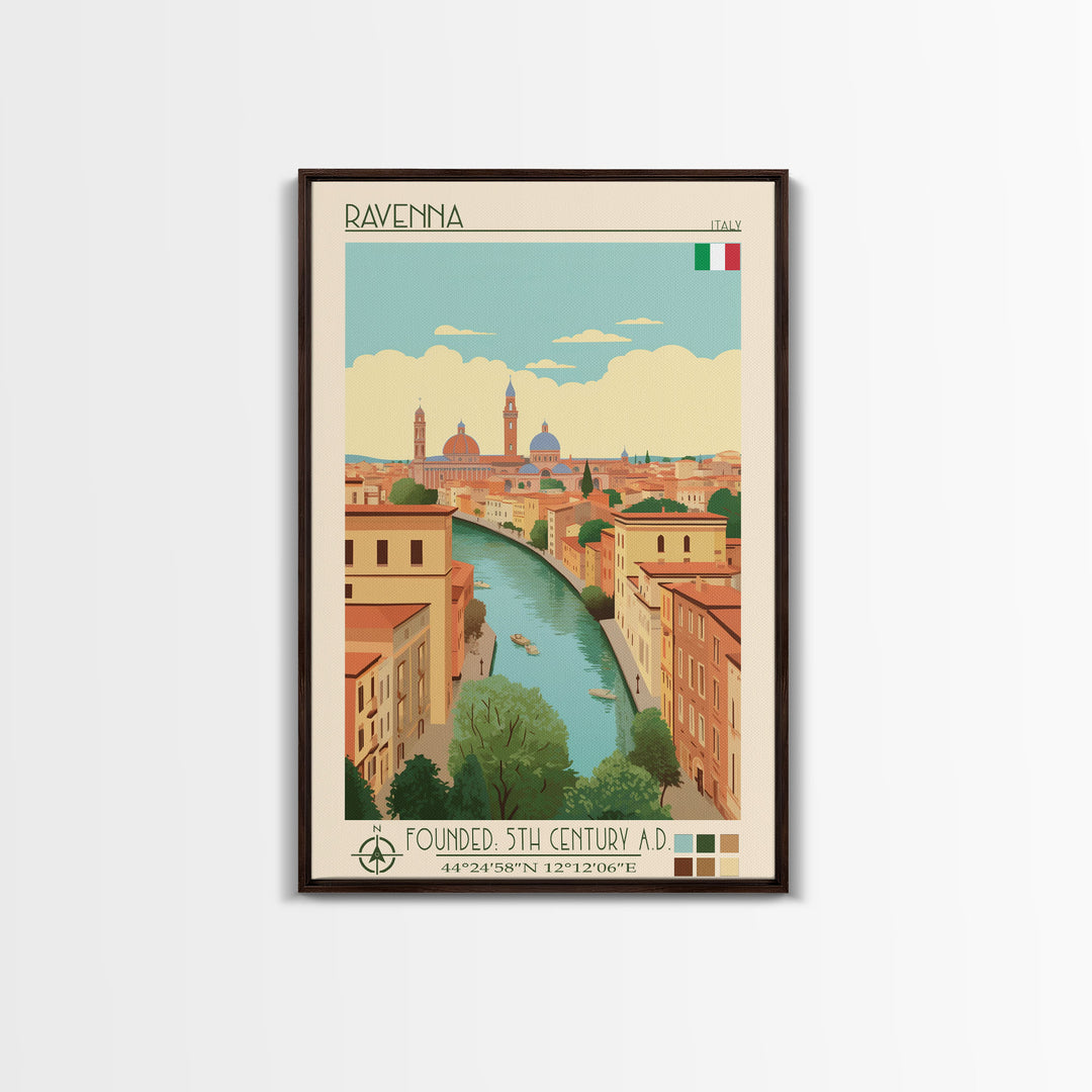 Ravenna Italy Travel Poster Framed Canvas Print, Midcentury Modern Art, Pop Art Wall Decor, Home Decor, Vacation Gift, Office Art