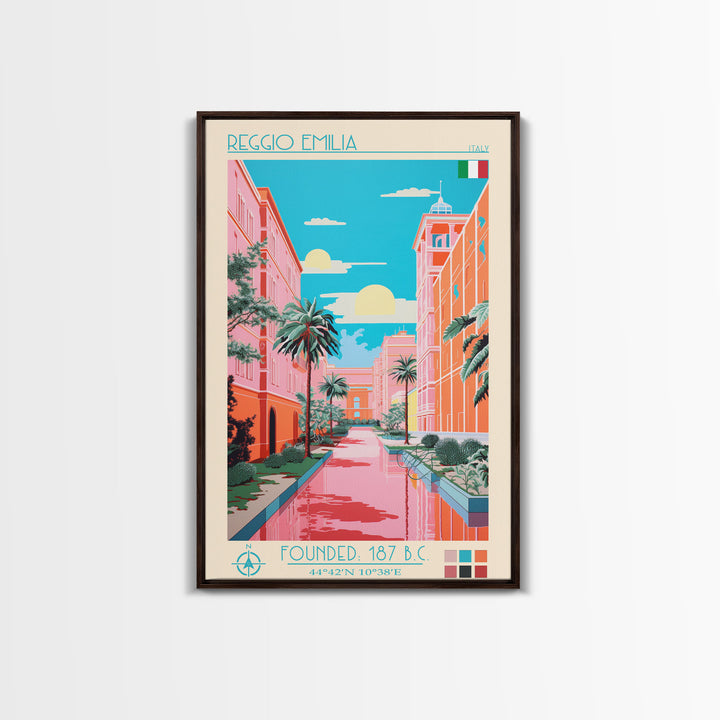 Reggio Emilia Italy Travel Poster Framed Canvas Print, Midcentury Modern Art, Pop Art Wall Decor, Scenic Wall Art, Living Room Decoration, Office Art
