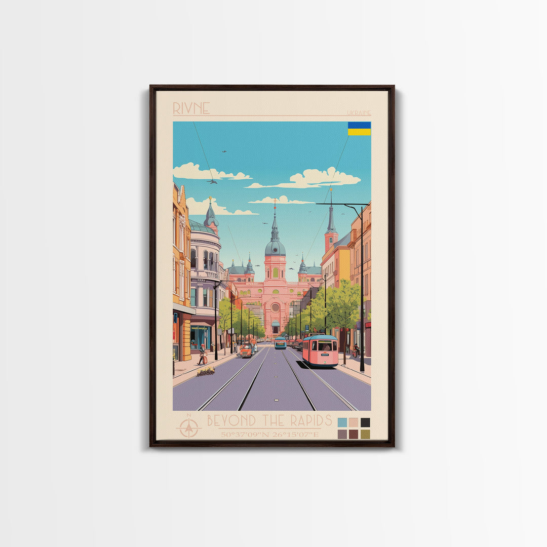 Rivne Ukraine Travel Poster Framed Canvas Print, Vintage Style, Pop Art Home Decor, Scenic Wall Art, Bedroom Decoration, Office Gift