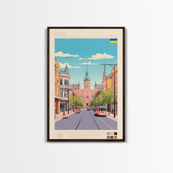 Rivne Ukraine Travel Poster Framed Canvas Print, Vintage Style, Pop Art Home Decor, Scenic Wall Art, Bedroom Decoration, Office Gift
