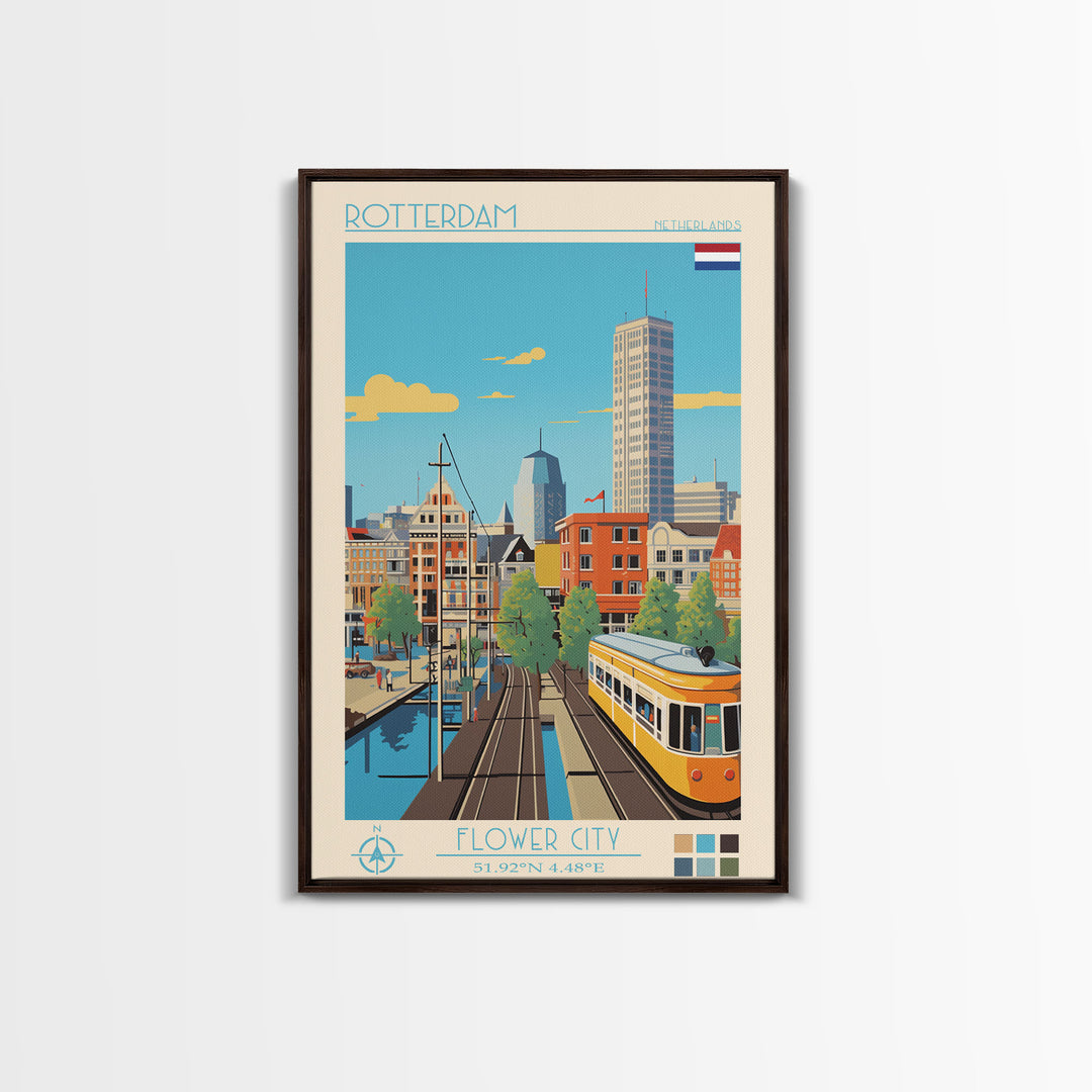 Rotterdam Netherlands Travel Poster Framed Canvas Print, Midcentury Modern Art, Pop Art Wall Decor, Home Decor, Vacation Gift, Bedroom Art