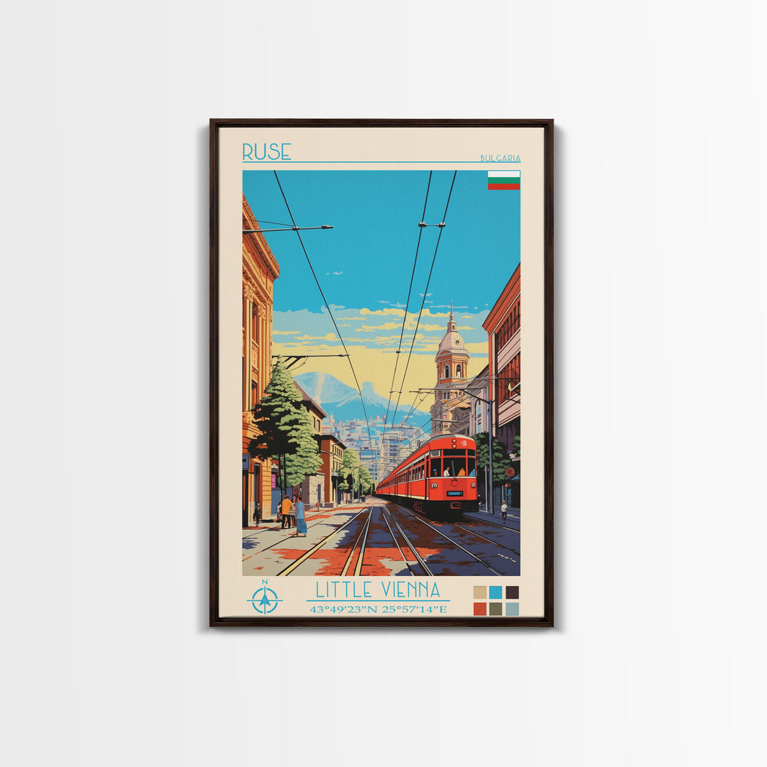 Ruse Bulgaria Travel Poster Framed Canvas Print, Midcentury Modern Art, Pop Art Wall Decor, Scenic Wall Art, Living Room Decoration, Office Gift