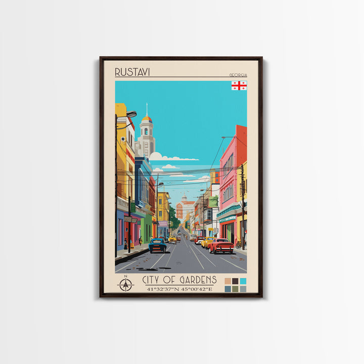 Rustavi Georgia Travel Poster Framed Canvas Print, Midcentury Modern Art, Pop Art Wall Decor, Scenic Wall Art, Bedroom Decoration