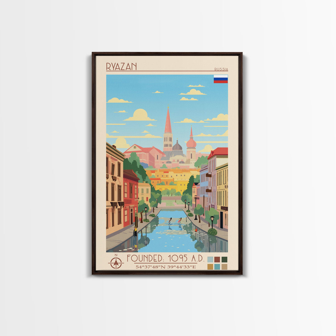 Ryazan Russia Travel Poster Framed Canvas Print, Midcentury Modern Art, Pop Art Wall Decor, Living Room Art, Home Decoration