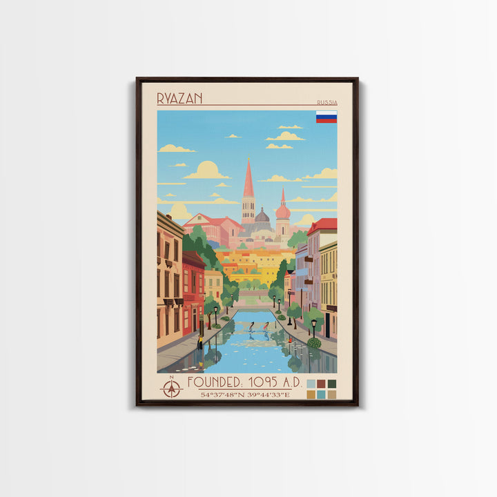 Ryazan Russia Travel Poster Framed Canvas Print, Midcentury Modern Art, Pop Art Wall Decor, Living Room Art, Home Decoration