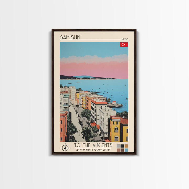 Samsun Turkey Travel Poster Framed Canvas Print, Midcentury Modern Art, Pop Art Wall Decor, Living Room Art, Vacation Gift