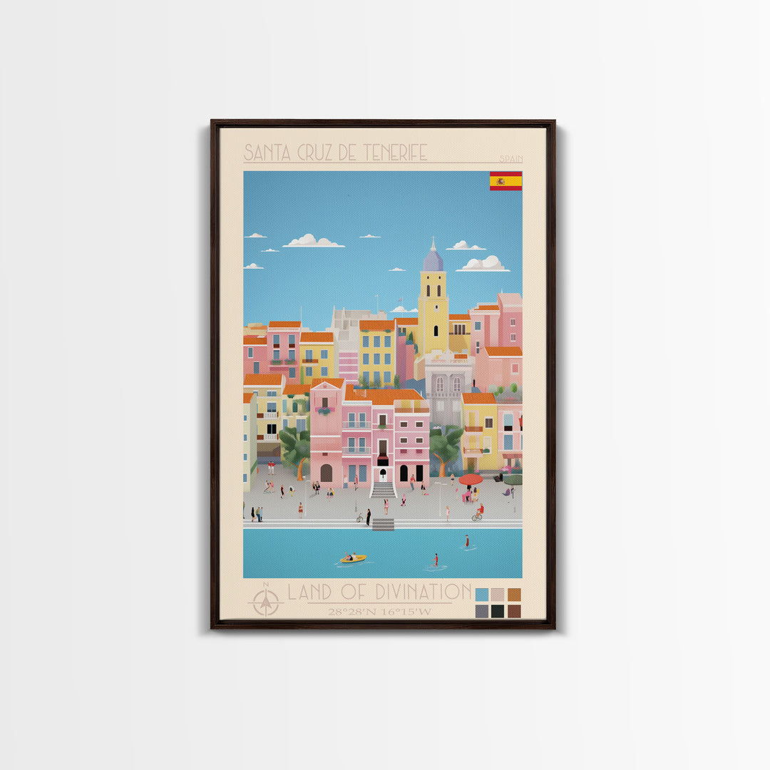 Santa Cruz de Tenerife Spain Travel Poster Framed Canvas Print, Midcentury Modern Art, Pop Art Wall Decor, Living Room Art, Bedroom Decoration
