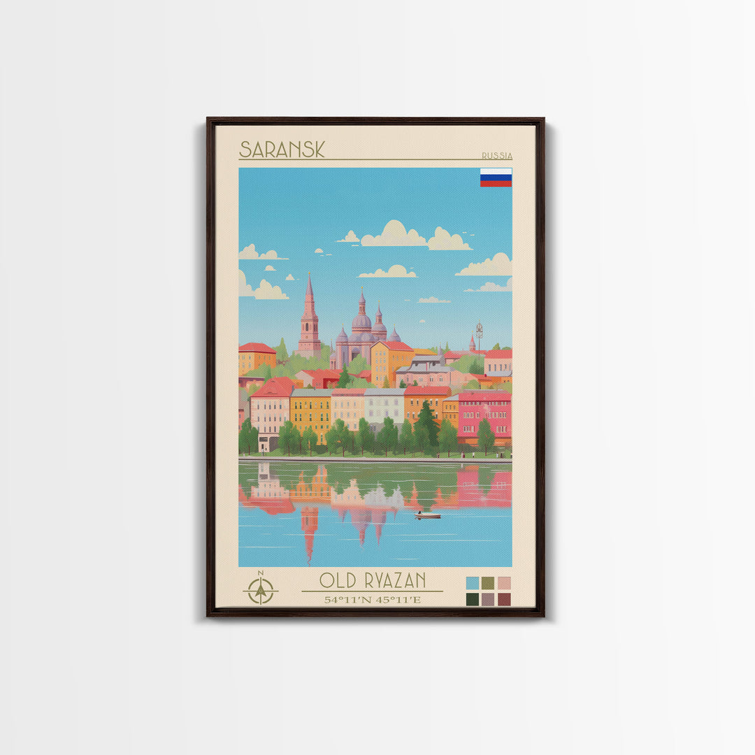 Saransk Russia Travel Poster Framed Canvas Print, Midcentury Modern Art, Pop Art Wall Decor, Living Room Art, Bedroom Decoration