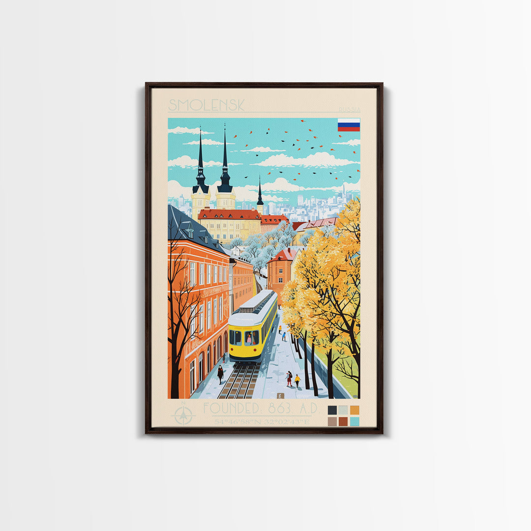 Smolensk Russia Travel Poster Framed Canvas Print, Midcentury Modern Art, Pop Art Wall Decor, Home Decor, Office Art