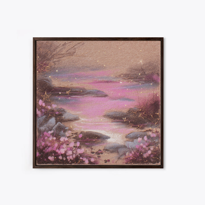 Mermaid Lagoon with Bioluminescent Water Framed Canvas Print, Fantasy Art, Gallery Decor, Living Room Decor, Fine Art, Mythic, FAN-1x1-32