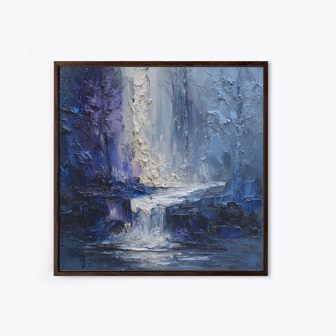 Crystal Cave with Luminous Blue Reflections Framed Canvas Print, Fantasy Art, Gallery Decor, Living Room Decor, Mythic, FAN-1x1-78
