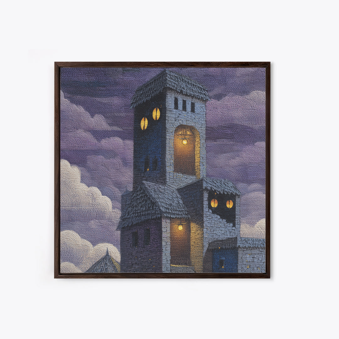 Armored Knight Facing a Glowing Portal Framed Canvas Print, Fantasy Art, Fine Art Print, Living Room Decor, Oil Painting, FAN-1x1-79