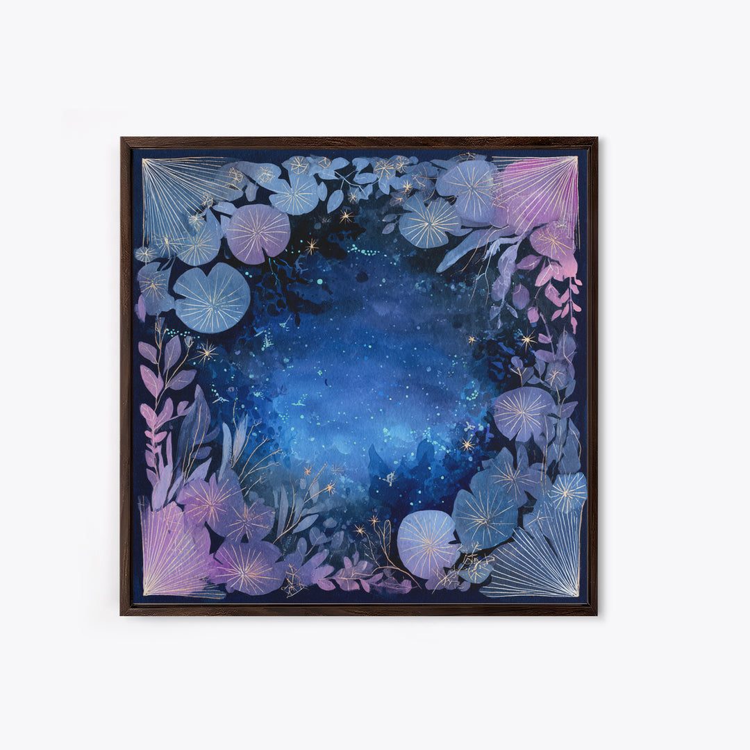 Mermaid Lagoon with Bioluminescent Water Framed Canvas Print, Fantasy Art, Digital Art, Living Room Decor, Fine Art, Mythic, FAN-1x1-8