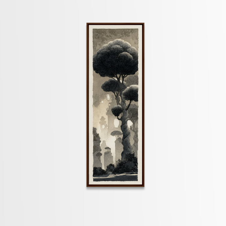 Mythic Waterfall Guarded by White Wolves Framed Canvas Print, Fantasy Art, Art Nouveau, Living Room Decor, Fine Art, Mythic, FAN-1x3-84