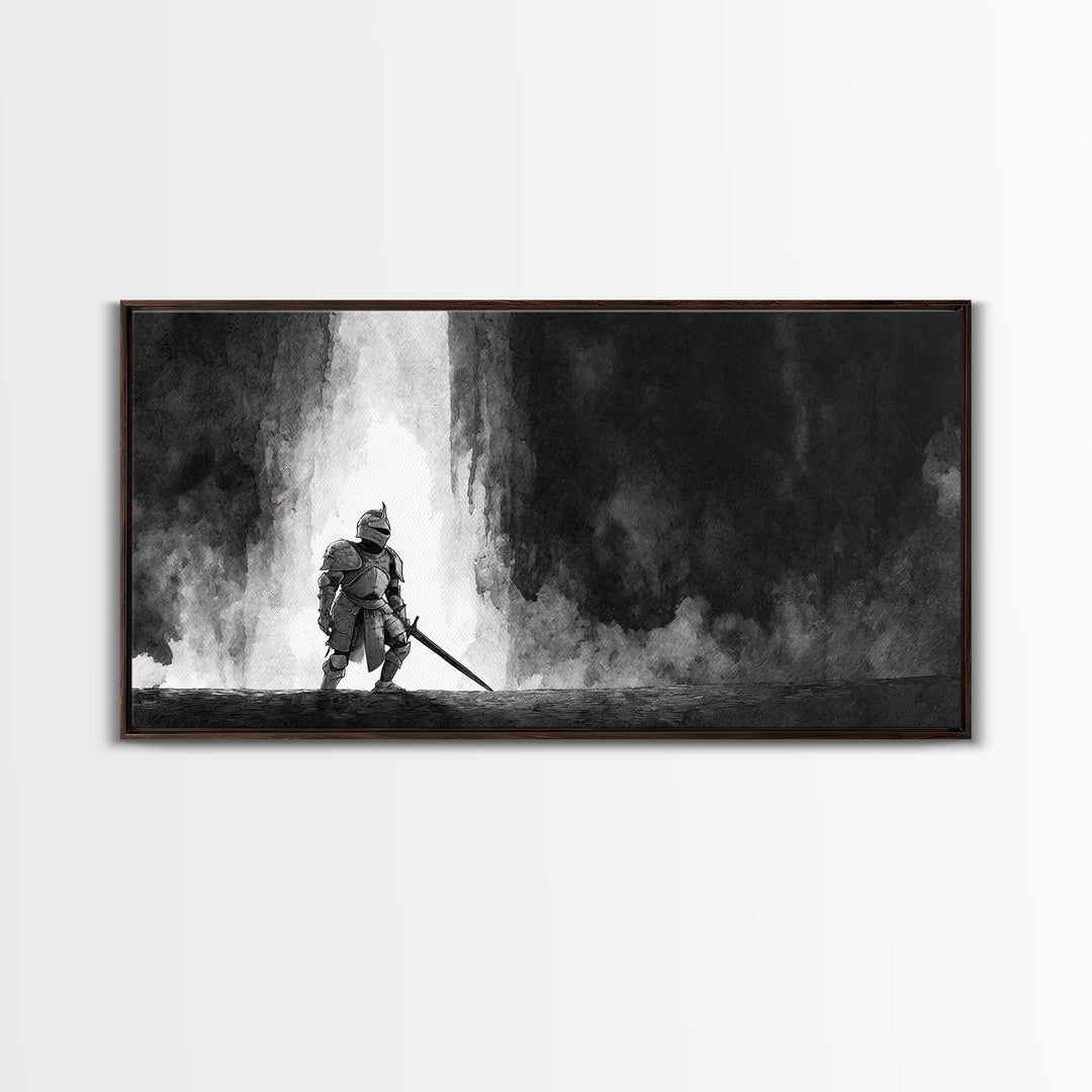 Sea Serpent Beneath a Stormy Ship Silhouette Canvas Print, Fantasy Art, Minimalist Decor, Living Room Decor, Mythic, Fairy Art, FAN-2x1-15