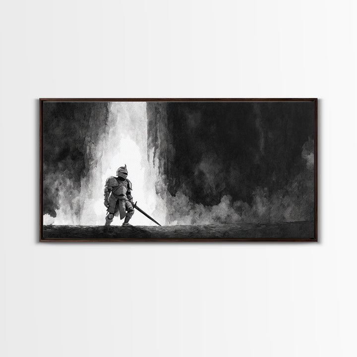 Sea Serpent Beneath a Stormy Ship Silhouette Canvas Print, Fantasy Art, Minimalist Decor, Living Room Decor, Mythic, Fairy Art, FAN-2x1-15