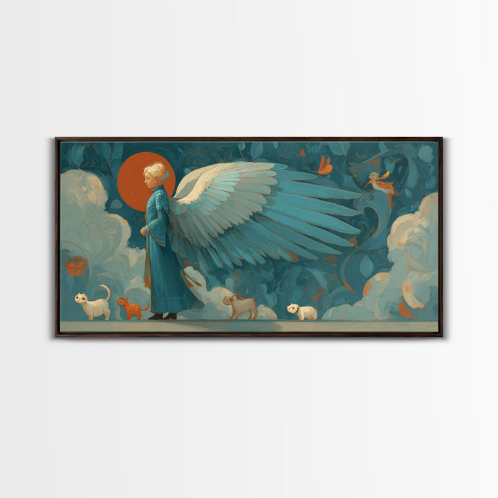Angelic Warrior with Radiant Wings Framed Canvas Print, Fantasy Art, Fantasy Home Decor, Living Room Decor, Fine Art, Mythic, FAN-2x1-67