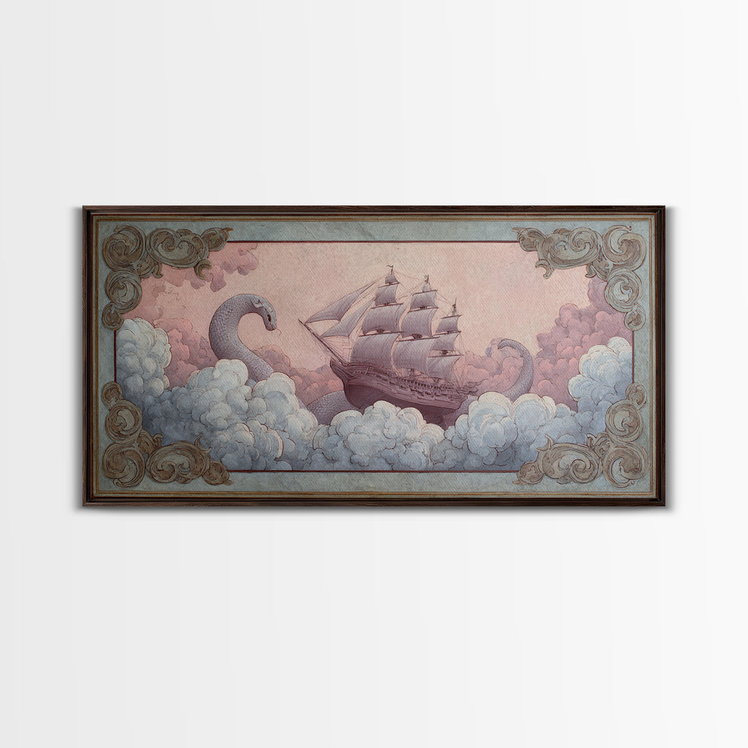 Unicorn Drinking from a Silver Stream Framed Canvas Print, Fantasy Art, Landscape, Living Room Decor, Fine Art, Mythic, FAN-2x1-84