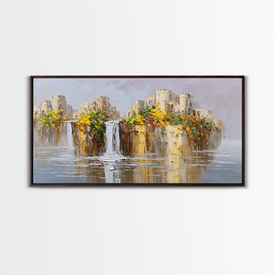Crystal Cave with Luminous Blue Reflections Canvas Print, Fantasy Art, Painting, Living Room Decor, Watercolor Art, Mythic, FAN-2x1-98