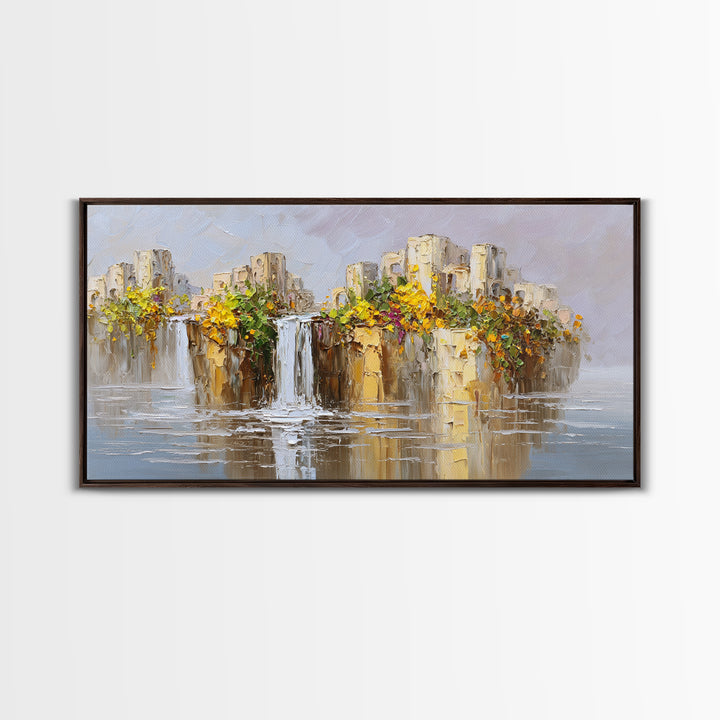Crystal Cave with Luminous Blue Reflections Canvas Print, Fantasy Art, Painting, Living Room Decor, Watercolor Art, Mythic, FAN-2x1-98