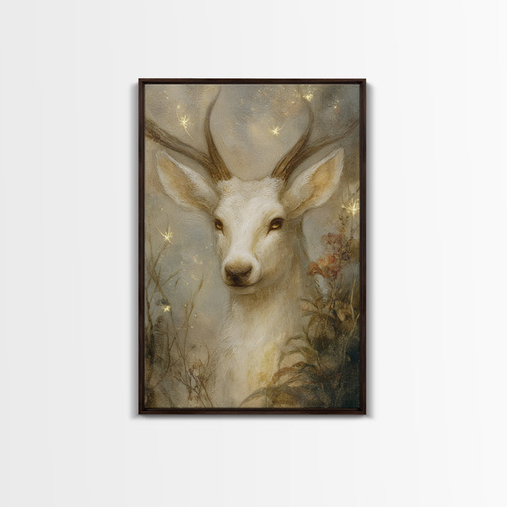 Mythic Waterfall Guarded by White Wolves Framed Canvas Print, Fantasy Art, Fantasy Art Prints, Living Room Decor, Oil Painting, FAN-2x3-8