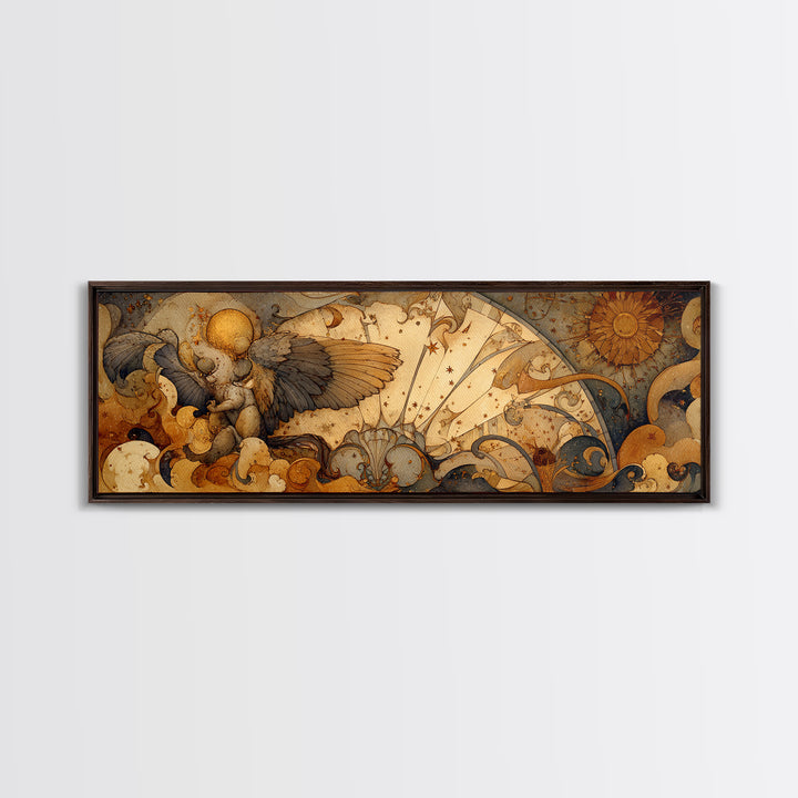 Ancient Map Landscape Canvas Print, Fantasy Art, Watercolor Painting, Living Room Decor, Fine Art, Mythic, Acrylic Painting, FAN-3x1-29