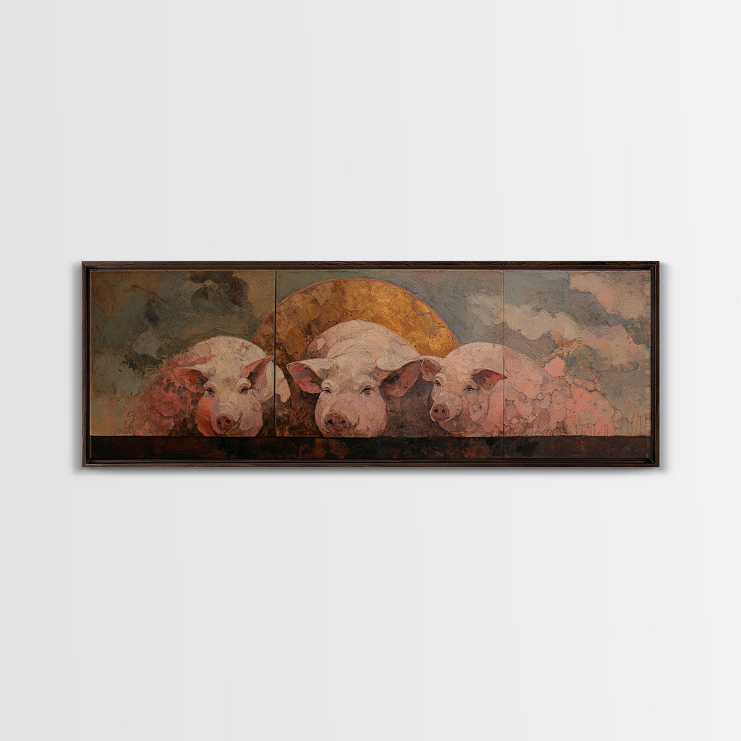 Faerie Market under Giant Mushrooms Framed Canvas Print, Fantasy Art, Contemporary Art, Living Room Decor, Fine Art, Mythic, FAN-3x1-55