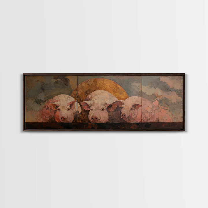 Faerie Market under Giant Mushrooms Framed Canvas Print, Fantasy Art, Contemporary Art, Living Room Decor, Fine Art, Mythic, FAN-3x1-55