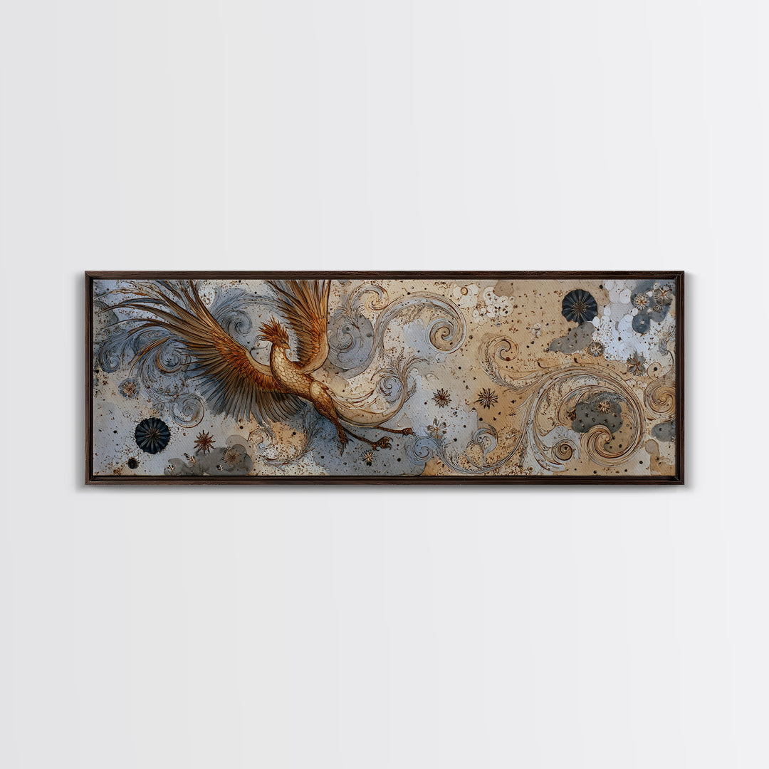 Sea Serpent Beneath a Stormy Ship Silhouette Framed Canvas Print, Fantasy Art, Wall Art, Living Room Decor, Fine Art, Mythic, FAN-3x1-59
