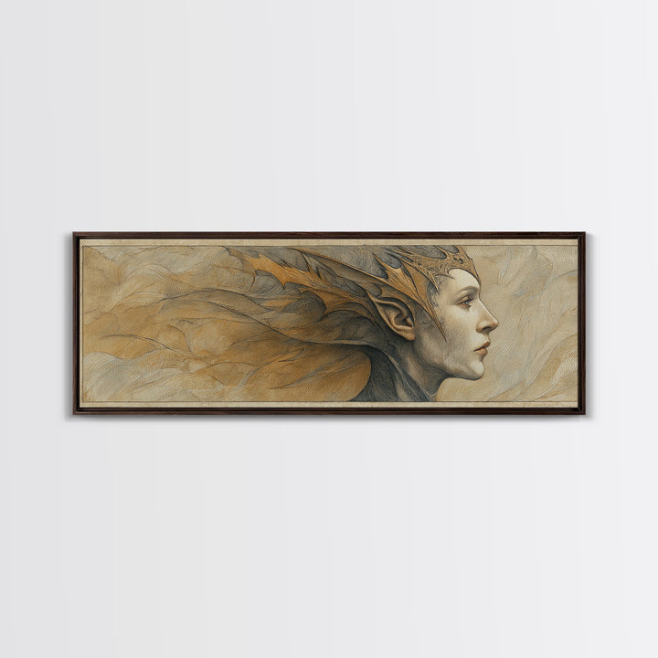 Phoenix Rising in Gold and Crimson Flames Framed Canvas Print, Fantasy Art, Large Art Print, Living Room Decor, Mythic, FAN-3x1-69