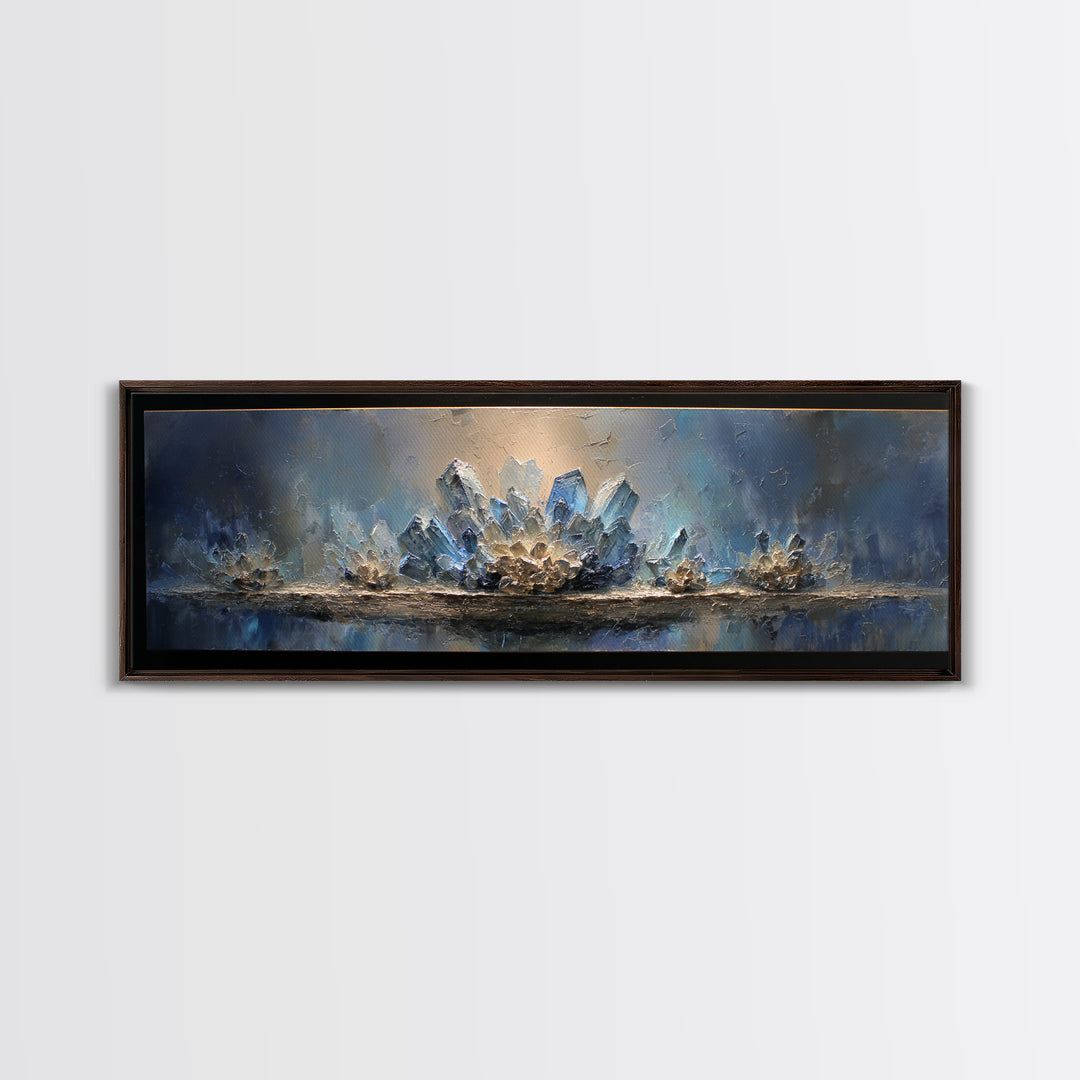Mythic Waterfall Guarded by White Wolves Canvas Print, Fantasy Art, Minimalist Decor, Living Room Decor, Oil Painting, Mythic, FAN-3x1-88