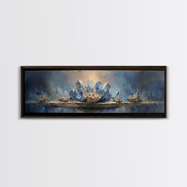 Mythic Waterfall Guarded by White Wolves Canvas Print, Fantasy Art, Minimalist Decor, Living Room Decor, Oil Painting, Mythic, FAN-3x1-88